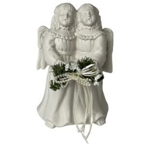 Vintage Growth Porcelain Singing Angels Christmas Votive Candle Figurine 1997